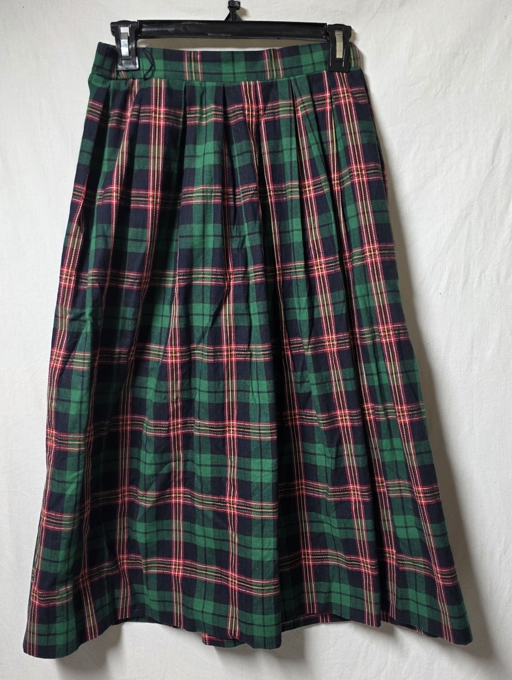 VTG SUSAN BRISTOL PLAID PLEATED MAXI SKIRT WITH ELASTIC WAIST & POCKETS SIZE 8